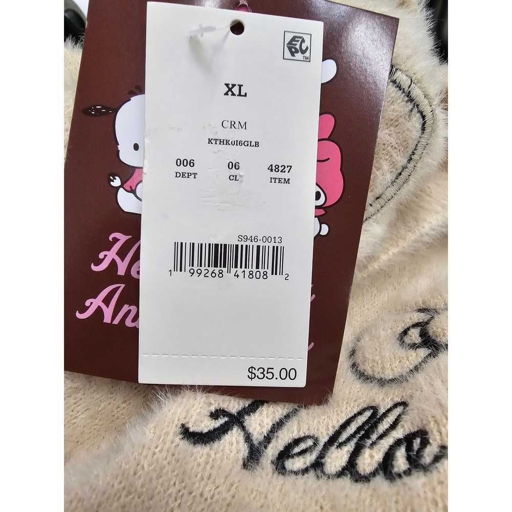 Sanrio Hello Kitty Fuzzy Cardigan Sweater Cream Bows XL KTHK016GLB NEW - Picture 3 of 7